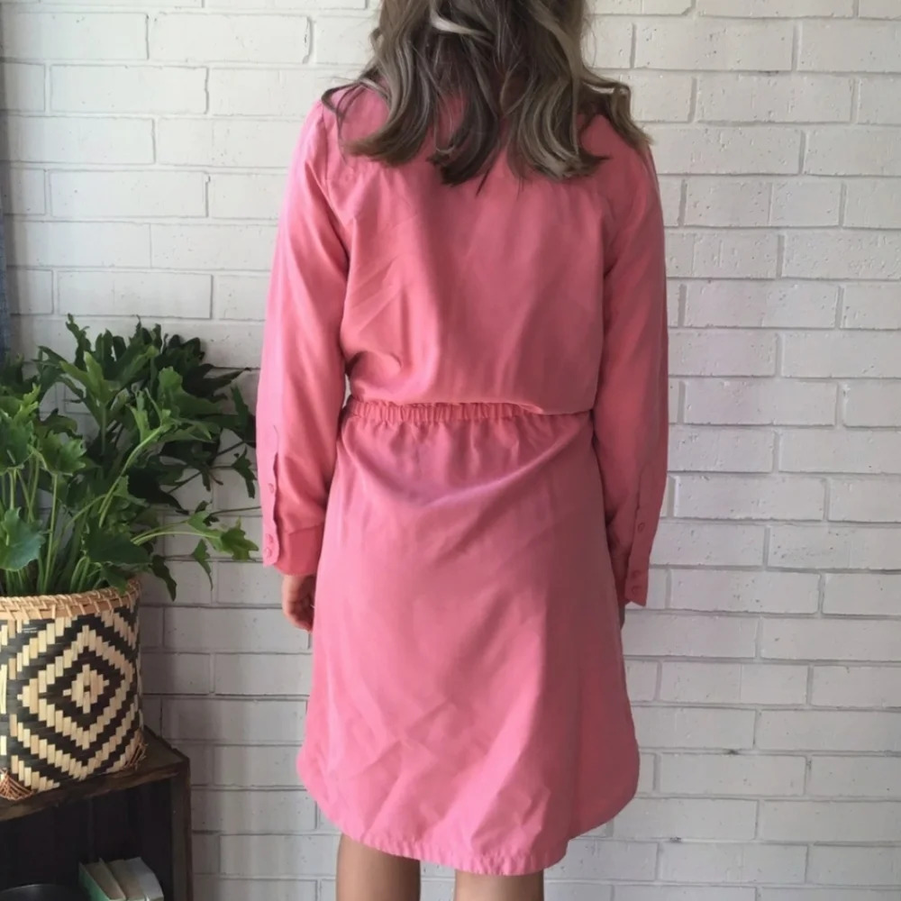 Soft Surroundings Peach/Coral Front Button Up Shirt Dress Roll Tab Sleeves Sz M. - Picture 3 of 14